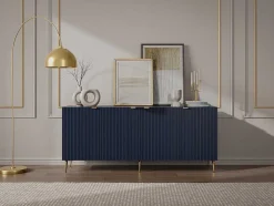 Buffetkast Met 4 Deurtjes Van Mdf En Staal - Blauw En Goudkleurig - Yesinia