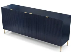 Buffetkast Met 4 Deurtjes Van Mdf En Staal - Blauw En Goudkleurig - Yesinia
