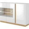 Buffetkast Murari - 3 Deuren - Met Ledverlichting - Hoogglans Wit En Eiken
