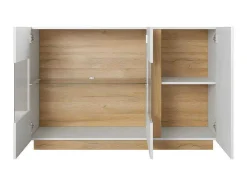 Buffetkast Murari - 3 Deuren - Met Ledverlichting - Hoogglans Wit En Eiken