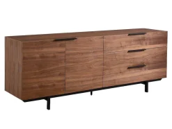 Buffetkast Tayron - 2 Deuren En 3 Laden - Mdf En Metalen Poten - Kleur: Walnoot