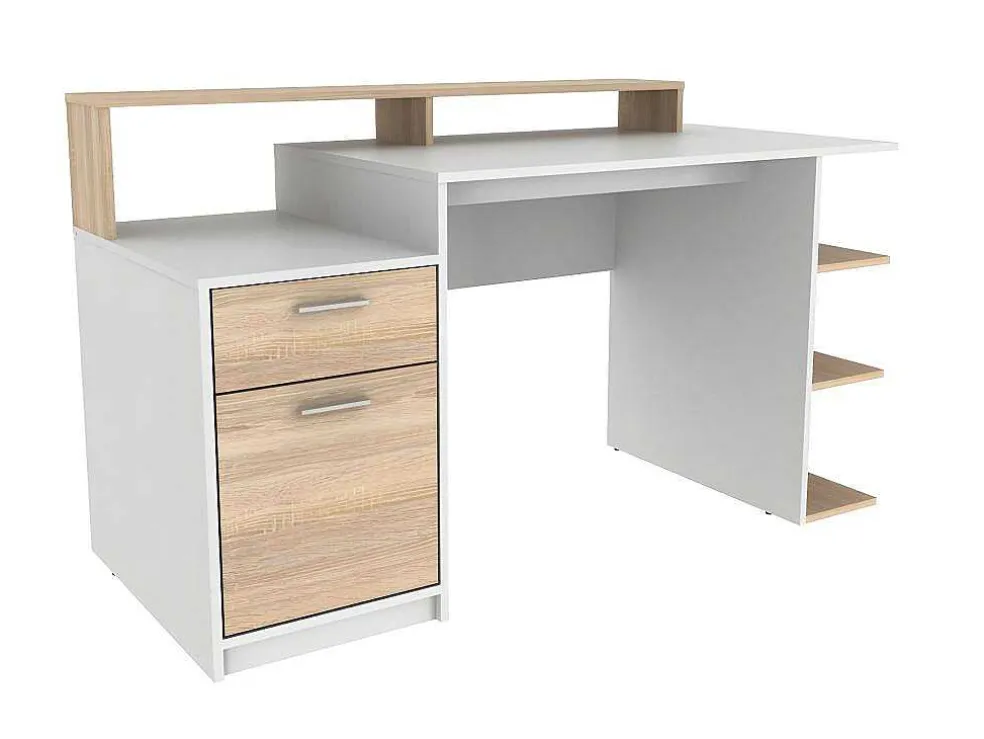 Bureau Met Opbergruimte Zacharie - Wit En Eik
