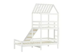 Cabine Stapelbed Met Glijbaan - 90X200Cm + 90X100Cm - Massief Grenen - Wit