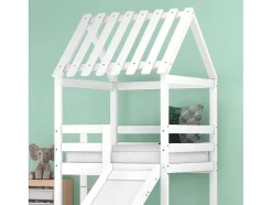 Cabine Stapelbed Met Glijbaan - 90X200Cm + 90X100Cm - Massief Grenen - Wit