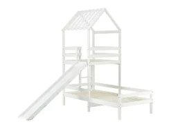 Cabine Stapelbed Met Glijbaan - 90X200Cm + 90X100Cm - Massief Grenen - Wit