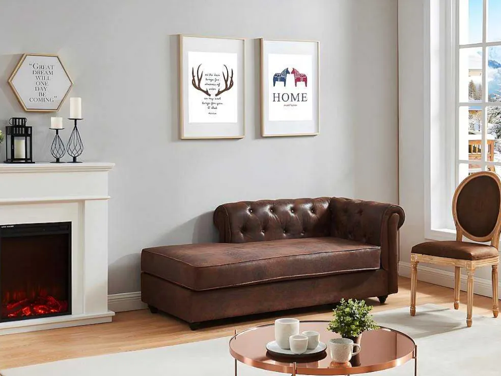 Chaise Longue - Hoek Links - Chesterfield Shirel Van Microvezel Met Lived-In Leeraspect
