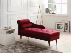 Chaise Longue Rechts Van Bordeaux-Rood Velours Umari
