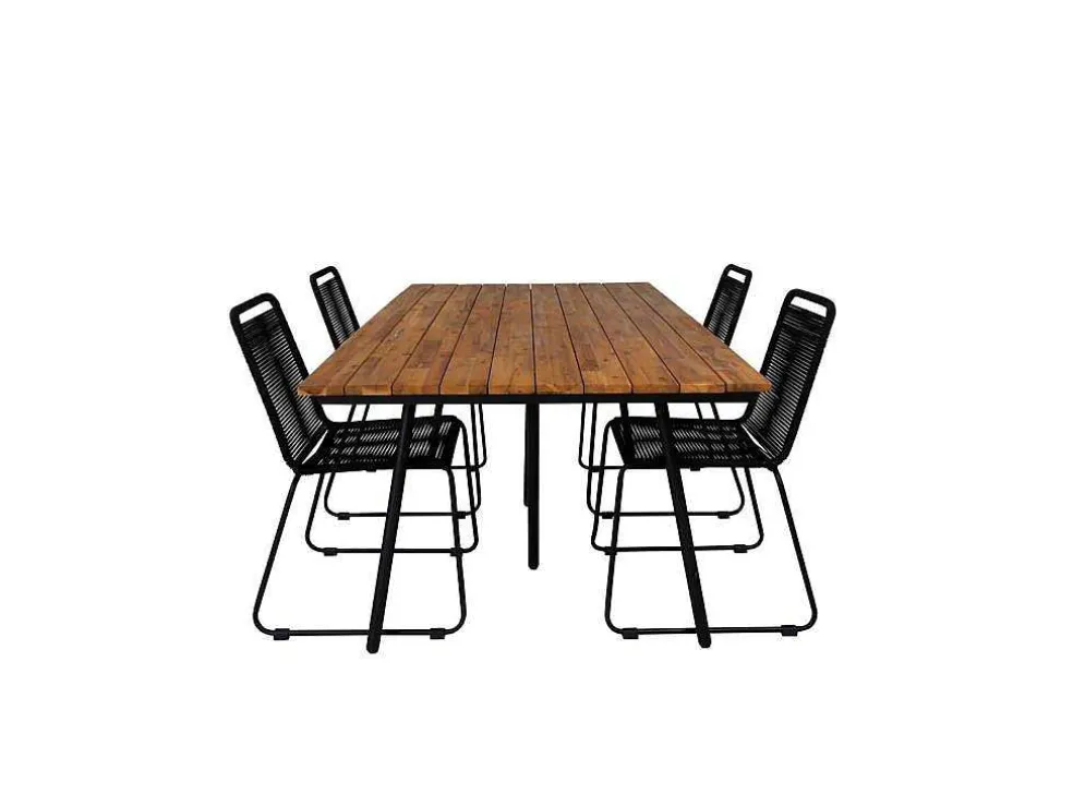 Chan Tuinmeubelset Tafel 100X200Cm En 4 Stoel Stapel Lindos Zwart, Naturel.