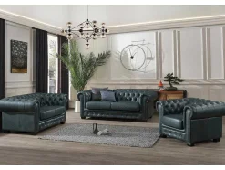Chesterfield Fauteuil Brenton 100% Buffelleer - Spaans Groen