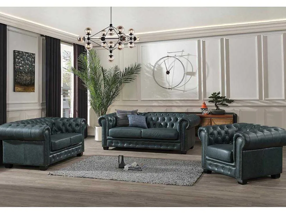 Chesterfield Fauteuil Brenton 100% Buffelleer - Spaans Groen