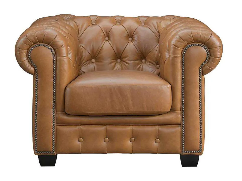 Chesterfield Fauteuil Brenton 100% Buffelleer - Vintage Caramel