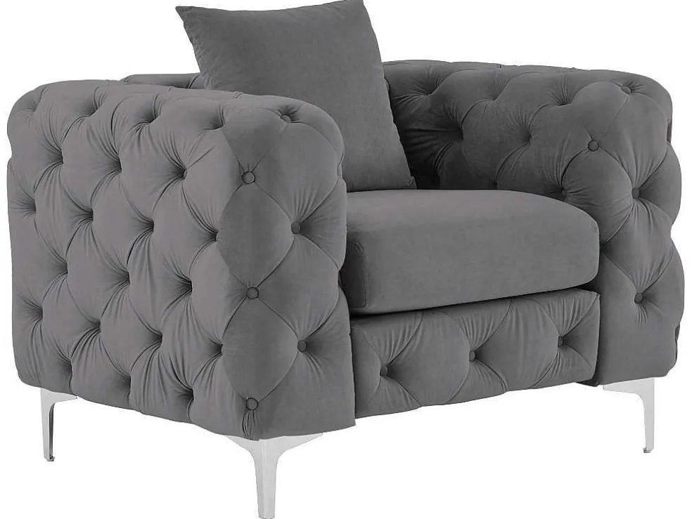 Chesterfield-Fauteuil Van Antracietgrijs Velours Edwina