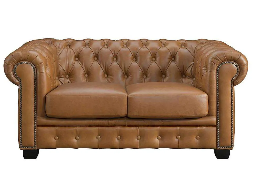Chesterfield 2-Zitsbank Brenton 100% Buffelleer - Vintage Caramel