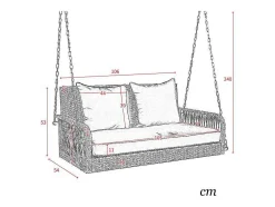 114 Cm Hangstoel In Pe Rotan - 2 Plaatsen - 11 Cm Gecapitonneerd Zitkussen - Beige + Grijs