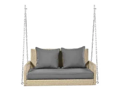 114 Cm Hangstoel In Pe Rotan - 2 Plaatsen - 11 Cm Gecapitonneerd Zitkussen - Beige + Grijs