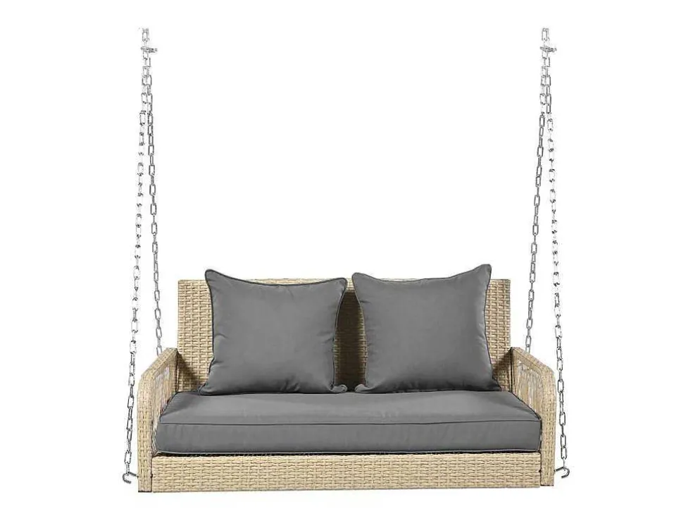 114 Cm Hangstoel In Pe Rotan - 2 Plaatsen - 11 Cm Gecapitonneerd Zitkussen - Beige + Grijs