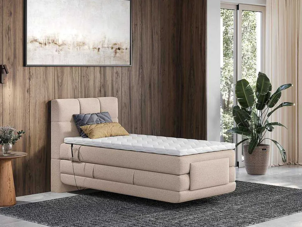 Complete Boxspringset Met Gestoffeerd Hoofdbord Elektrisch Verstelbare Relaxbedbodems Met Matras Met Topmatras 100 X 200 Cm Stoffen Bekleding Beige Lodi Van Palacio