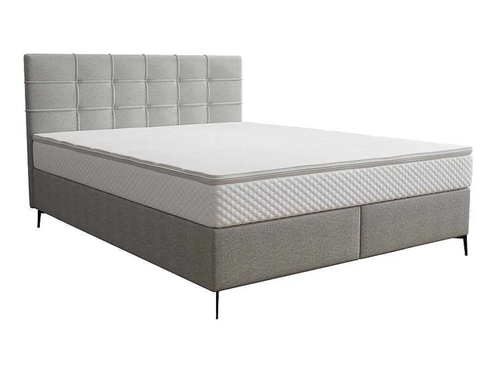 Complete Set Met Boxspring En Gecapitonneerd Hoofdbord + Bedbodem + Matras + Topmatras - 180 X 200 Cm - Stof - Lichtgrijs - Inao Van Ysmee