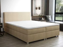 Complete Set Met Boxspring En Hoofdbord + Bedbodem + Matras + Topmatras - 160 X 200 Cm - Stof - Beige - Onan Van Ysmee