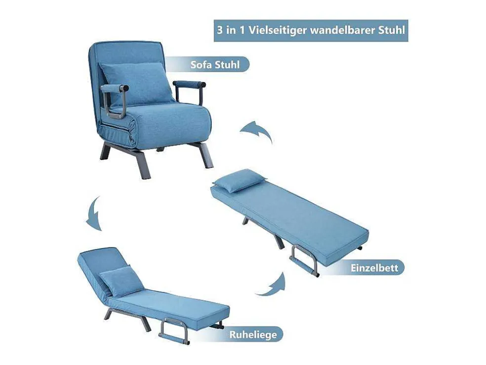 Converteerbare Stoffen Fauteuil - 6-Voudig Verstelbare Rugleuning - Blauw