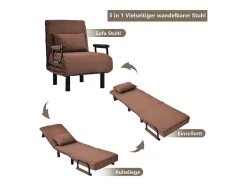 Converteerbare Stoffen Fauteuil - 6-Voudig Verstelbare Rugleuning - Bruin