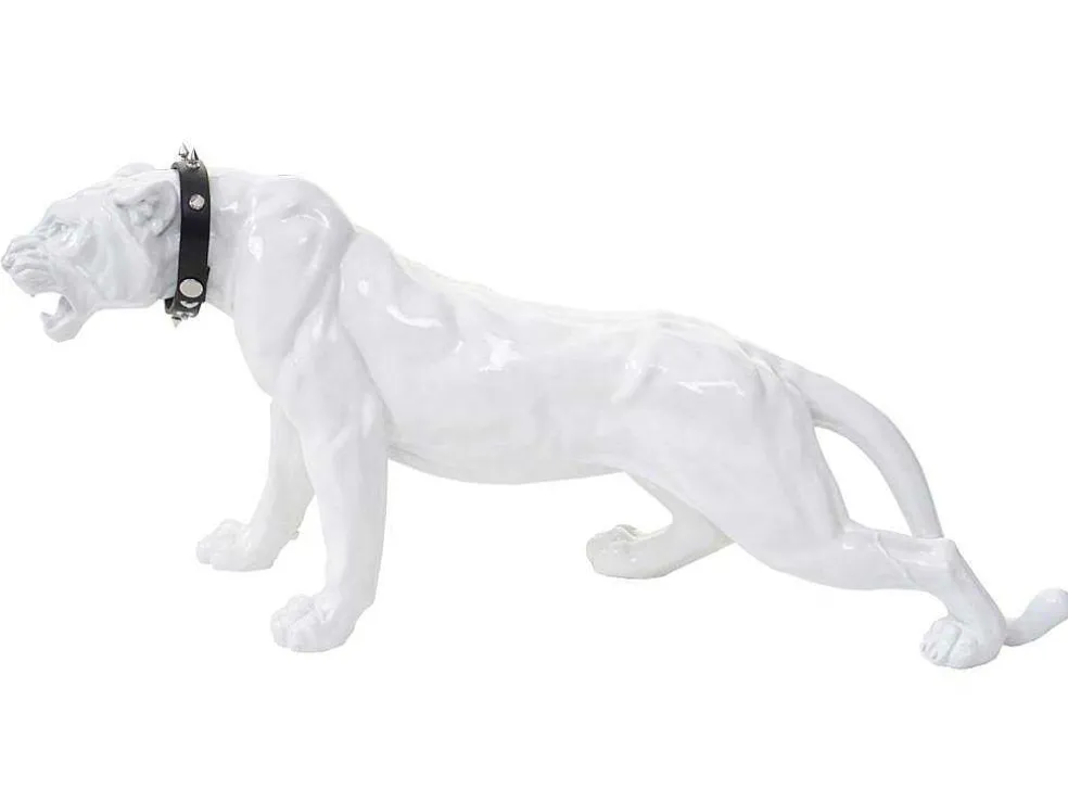 Decoratief Beeldje Panter Met Halsband, Wit Hoogglans Met Kraag