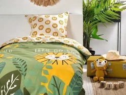 Dekbedovertrek Voor Kinderen Van Katoen 57 Draden /Cm - Dekbedhoes 140 X 200 Cm + 1 Kussensloop 63 X 63 Cm - Junglemotief - Junglia