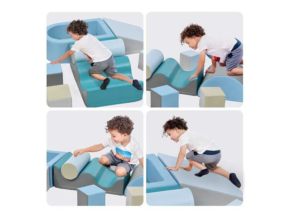 9-Delige Bouwstenen Voor Hardlopen En Klimmen. Bouwstenen Voor Kinderen. Trappen, Glijbaan En Ballenbad Voor Kleuters En Baby'S, Zachte, Kleurrijke Bouwstenen. Zonder Bal.
