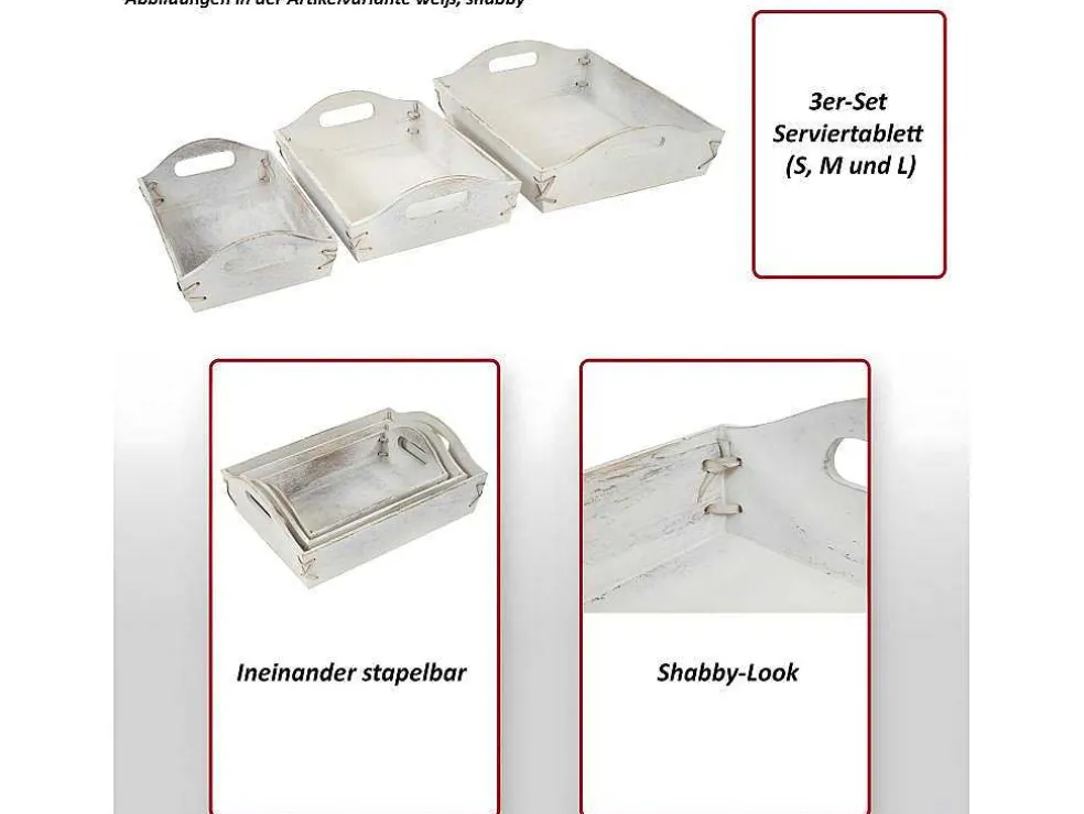 Dienblad Mcw-C50 Shabby Look (Set Van 3), Wit, Shabby