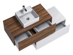 Donker Naturel En Wit Hangend Badkamermeubel Met Enkele Wastafel En Twee Lades - 94 Cm - Teana Ii