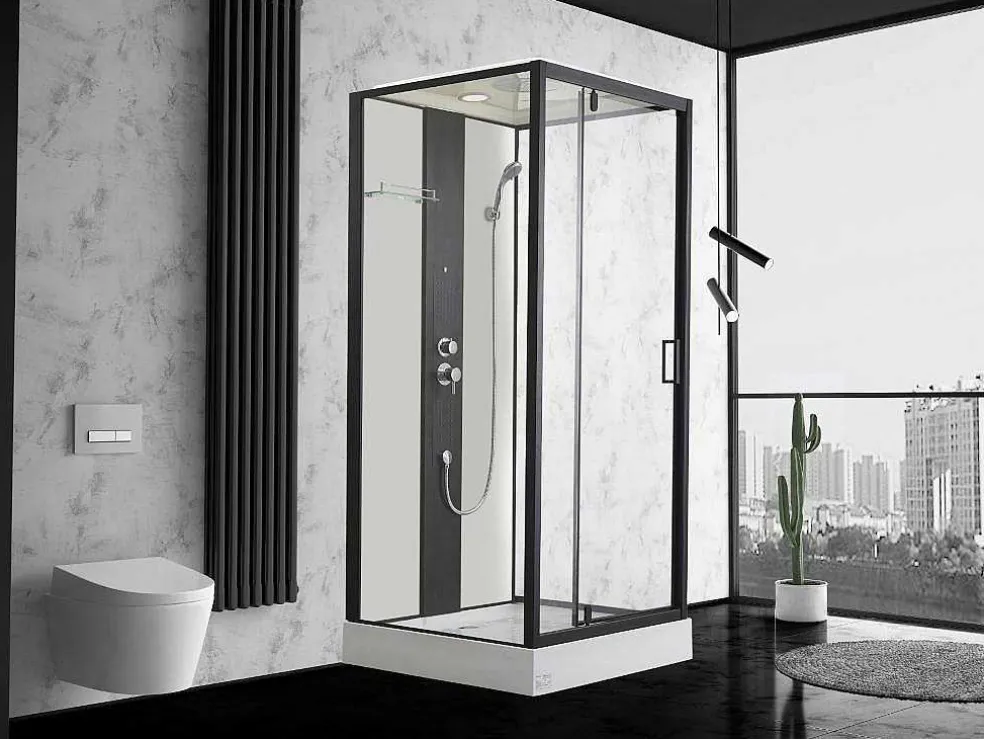 Douchecabine Met Massagestralen Primea - 2 Zones Met Massagestralen - L90 X D90 X H215 Cm - Tropische Regenfunctie En Handdouchekop