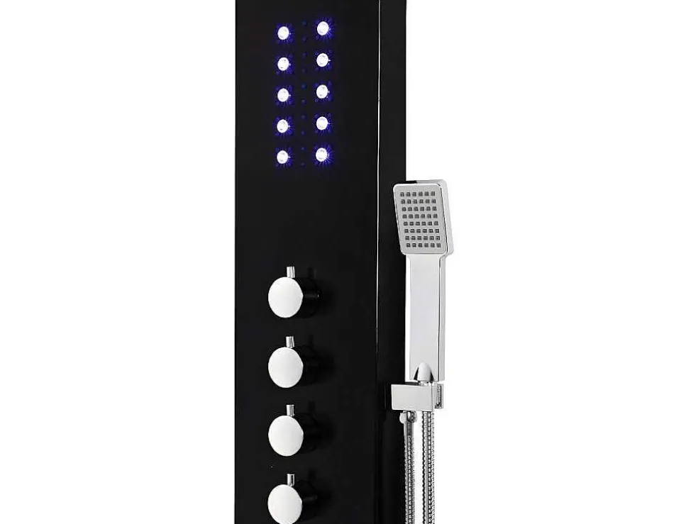 Douchekolom Felicita Met Thermostaatkraan, Balneotherapie En Led-Verlichting - 20*165Cm - Zwart