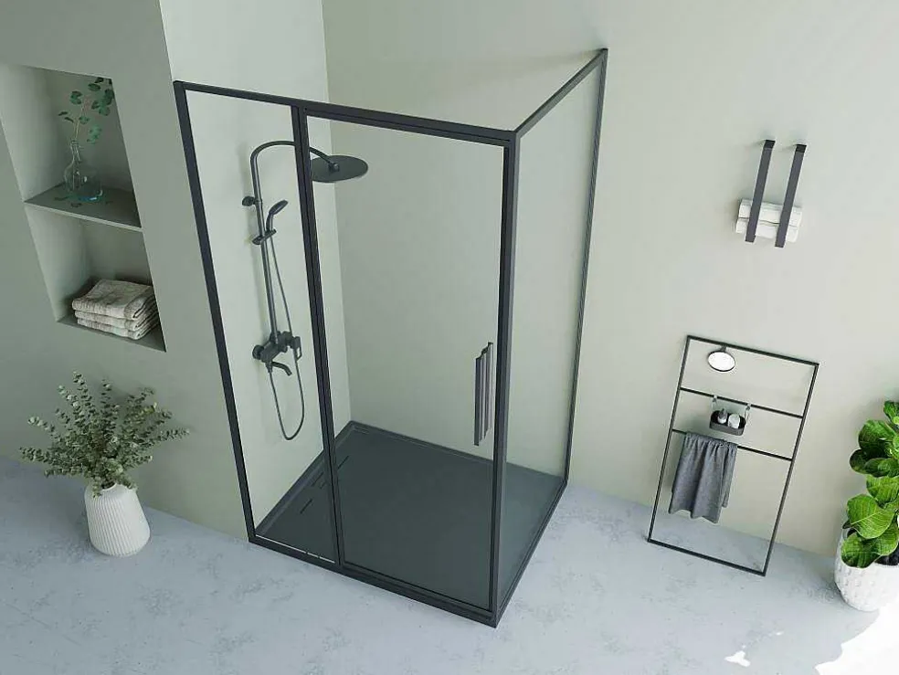 Douchewand Met Draaideur, Mat Zwart, Industriele Stijl - 120 X 80 X 195 Cm - Toroni