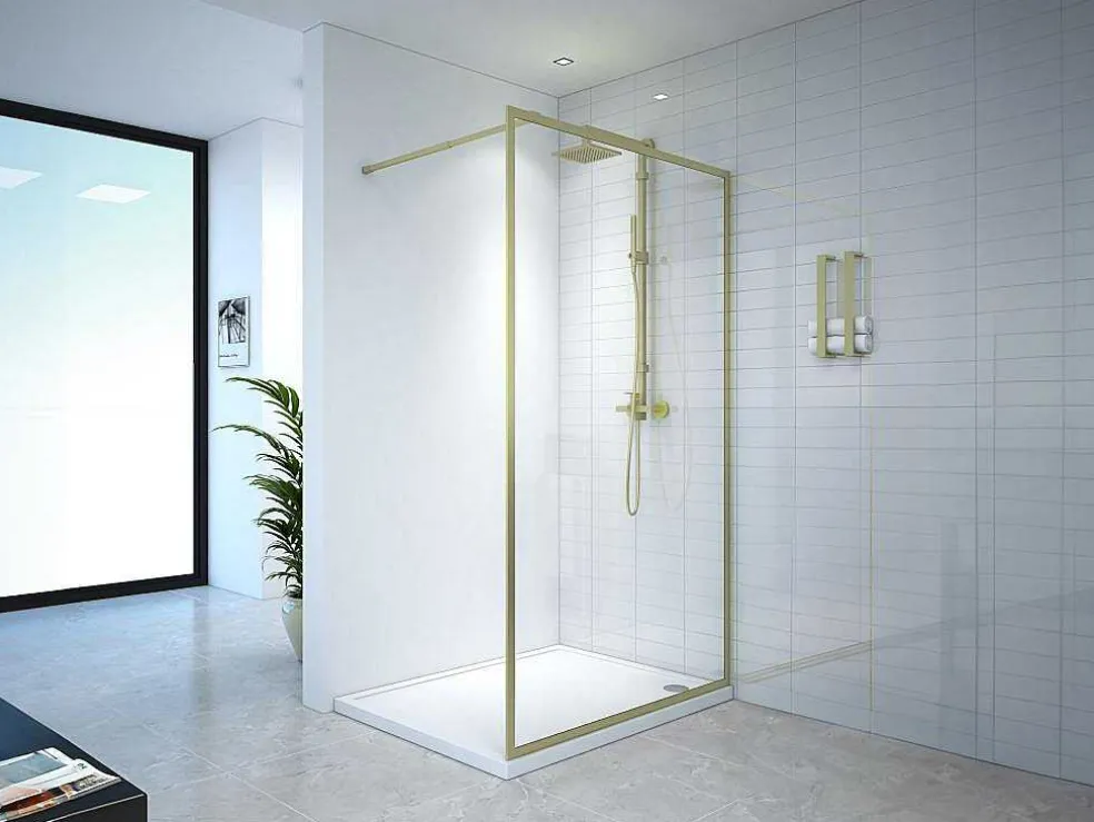 Douchewand Voor Inloopdouche 120 X 200 Cm Goudkleurig Gehard Glas Amberi