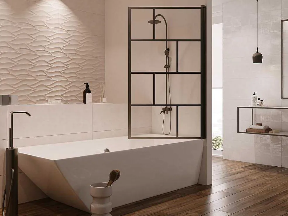Draaibaar Badscherm Met Industriele Stijl - 80 X 140 Cm - Mat Zwart - Glas - Rivanon