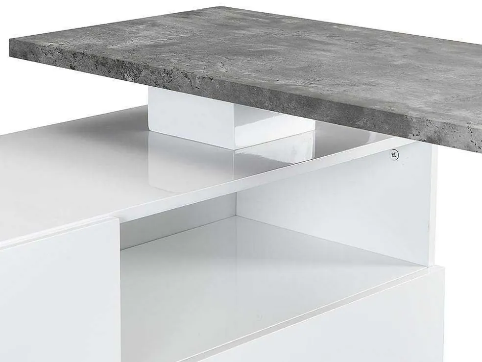 Draaibaar Barmeubel Eldir - 2 Deuren, 1 Lade En 1 Nis - Mdf - Witgelakt & Betonkleur