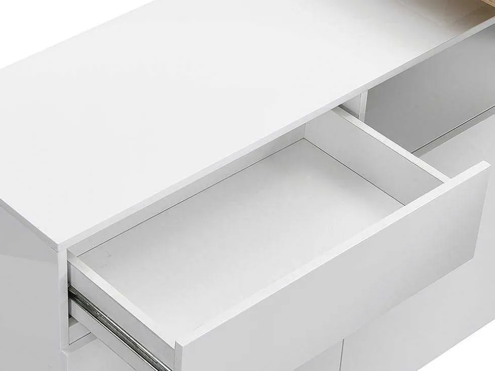 Draaibaar Barmeubel Eldir- 2 Deuren, 1 Lade En 1 Nis - Mdf - Witgelakt & Eiken