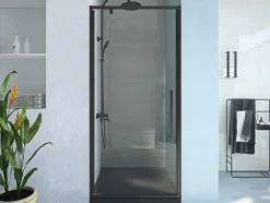 Draaibare Douchedeur Van Matzwart Metaal - Industriele Stijl - 90 X 195 Cm - Tamri