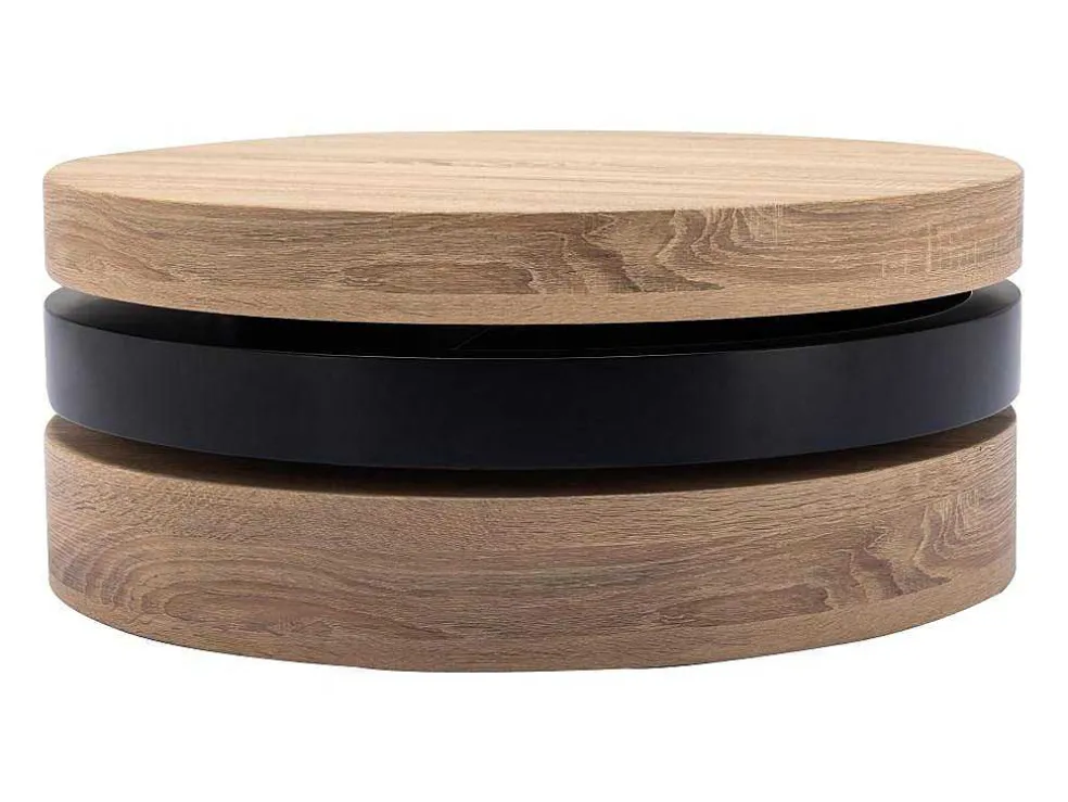 Draaibare Ronde Salontafel Met 1 Nis Van Mdf - Zwart En Licht Naturel - Janita