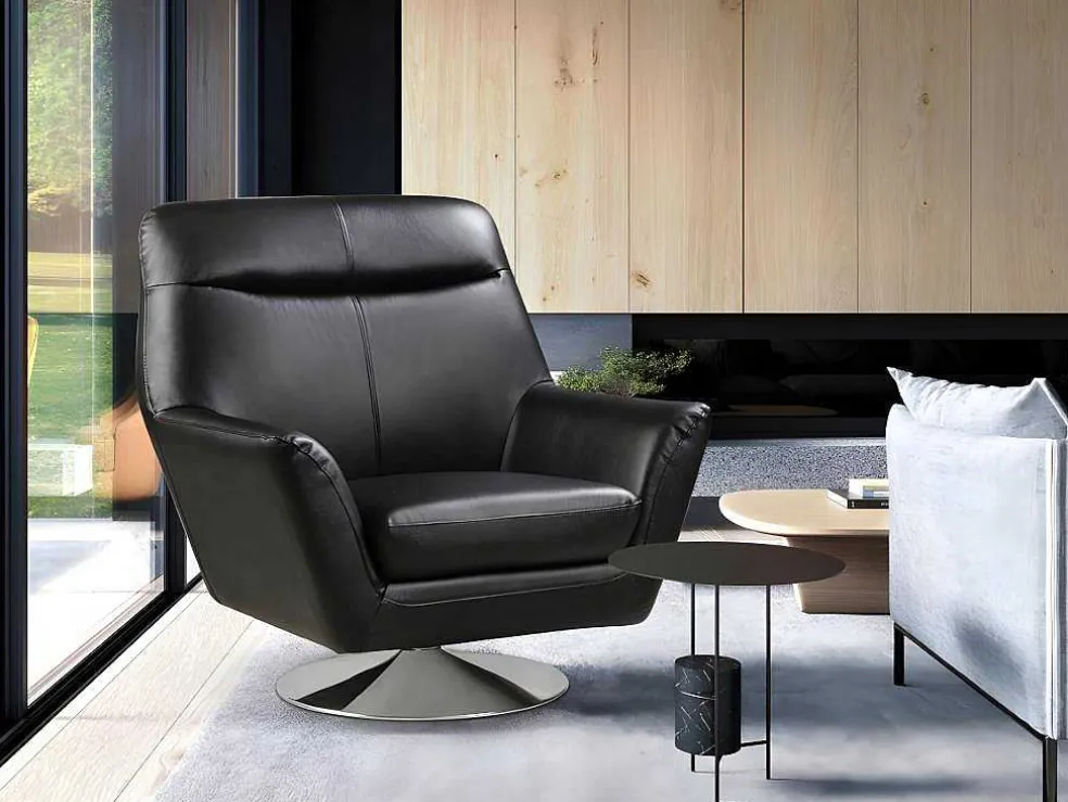 Draaifauteuil Ithaque In Buffelleer - Zwart