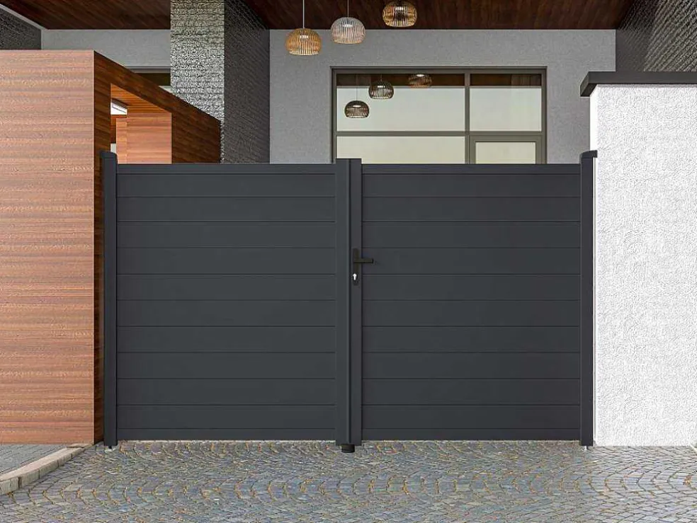 Draaipoort Van Aluminium Antraciet - L305 X 181 Cm - Nazario