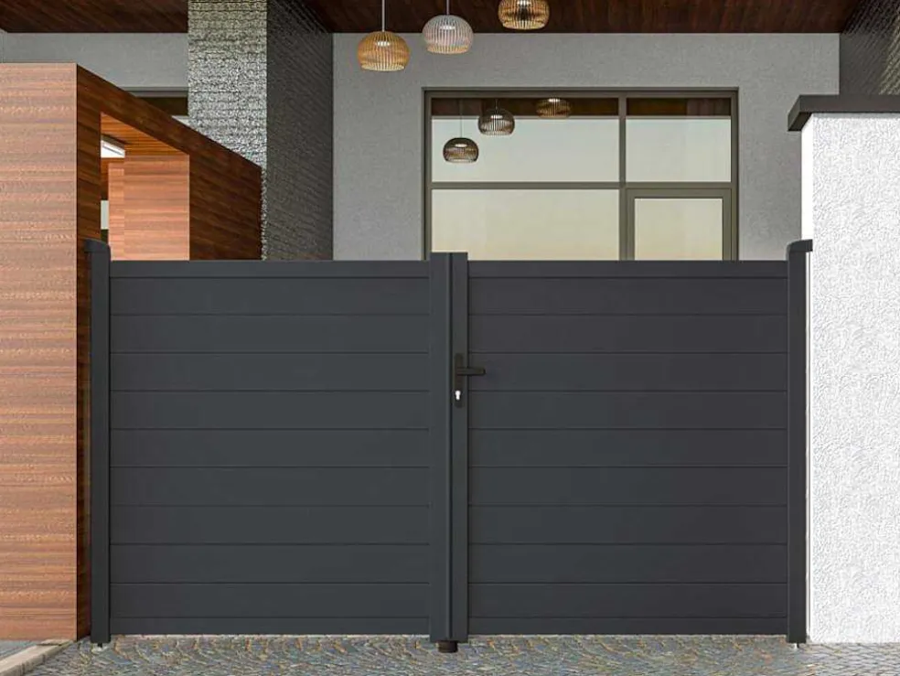 Draaipoort Van Aluminium Antraciet - L305 X 166 Cm - Nazario