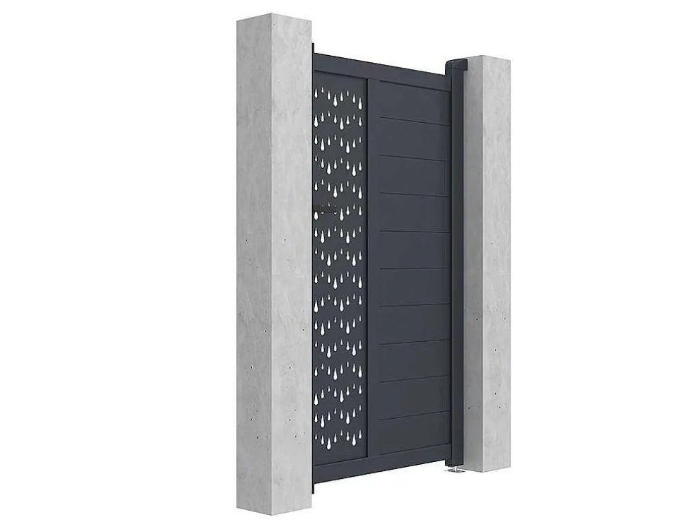 Draaipoort Van Aluminium Met Motieven - Halfopengewerkt - L. 103 X H. 181 Cm - Antraciet - Gregor