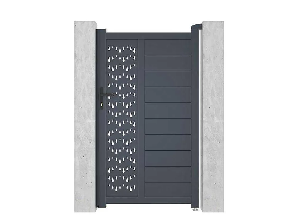 Draaipoort Van Aluminium Met Motieven - Halfopengewerkt - L. 103 X H. 181 Cm - Antraciet - Gregor