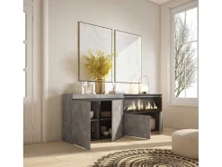Dressoir, Opbergkast, 210, 4 Deuren, Elektrische Haard Xxl, Cement