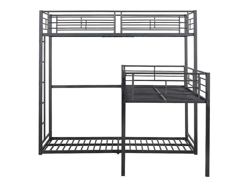 Driedubbele Stapelbedden 90 X 200 Cm - Hoge Reling En Ladder - Metaal - Zwart