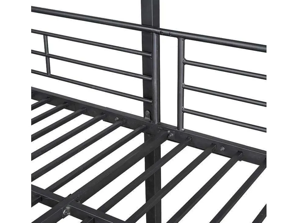 Driedubbele Stapelbedden 90 X 200 Cm - Hoge Reling En Ladder - Metaal - Zwart