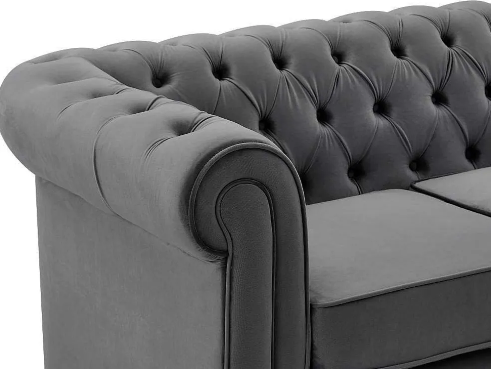 Drie- En Tweezitsbank Van Antracietkleurig Velours Chesterfield