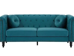 Drie- En Tweezitsbank Van Blauwgroen Velours Turner