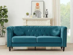 Drie- En Tweezitsbank Van Blauwgroen Velours Turner